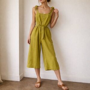 Apiece Apart Deia‎ Jumpsuit Size 0 Green Yellow Tie Shoulder Cropped Wide Leg
